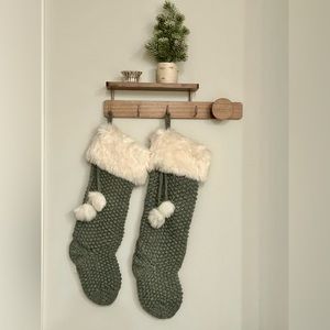 Two Knit Stockings - Gray with Cream Faux Fur Trim